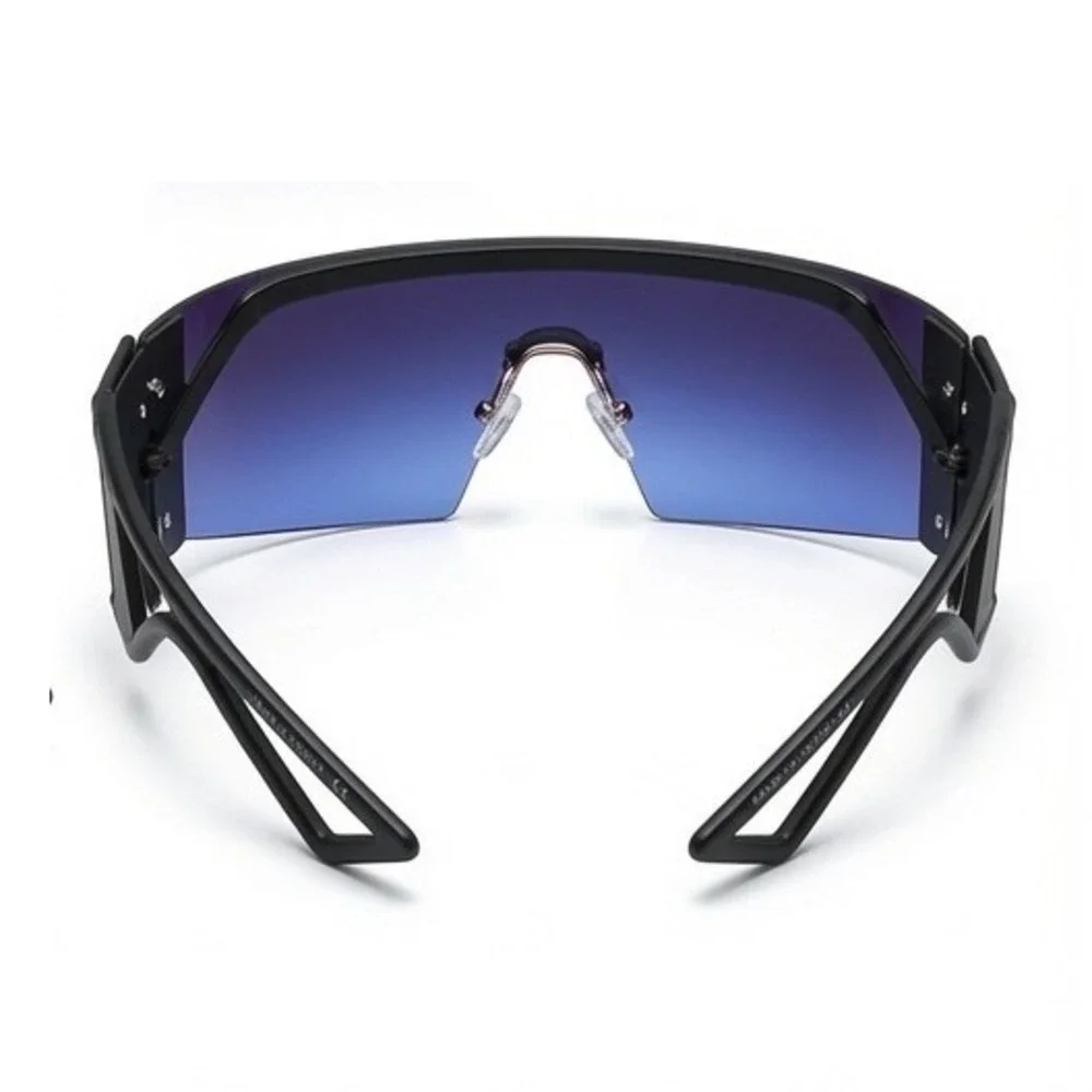 Womens Futuristic Shield Sunglasses Blue Gradient Rimless Visor Wrap Around 2026